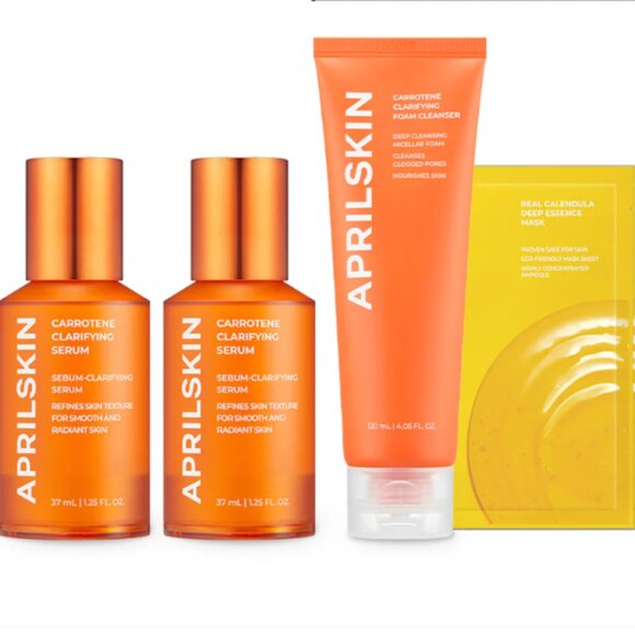 Aprilskin SET SkincareCarrotene Clarifying Serum, Foam Cleanser & Calendula Mask - Picture 1 of 12